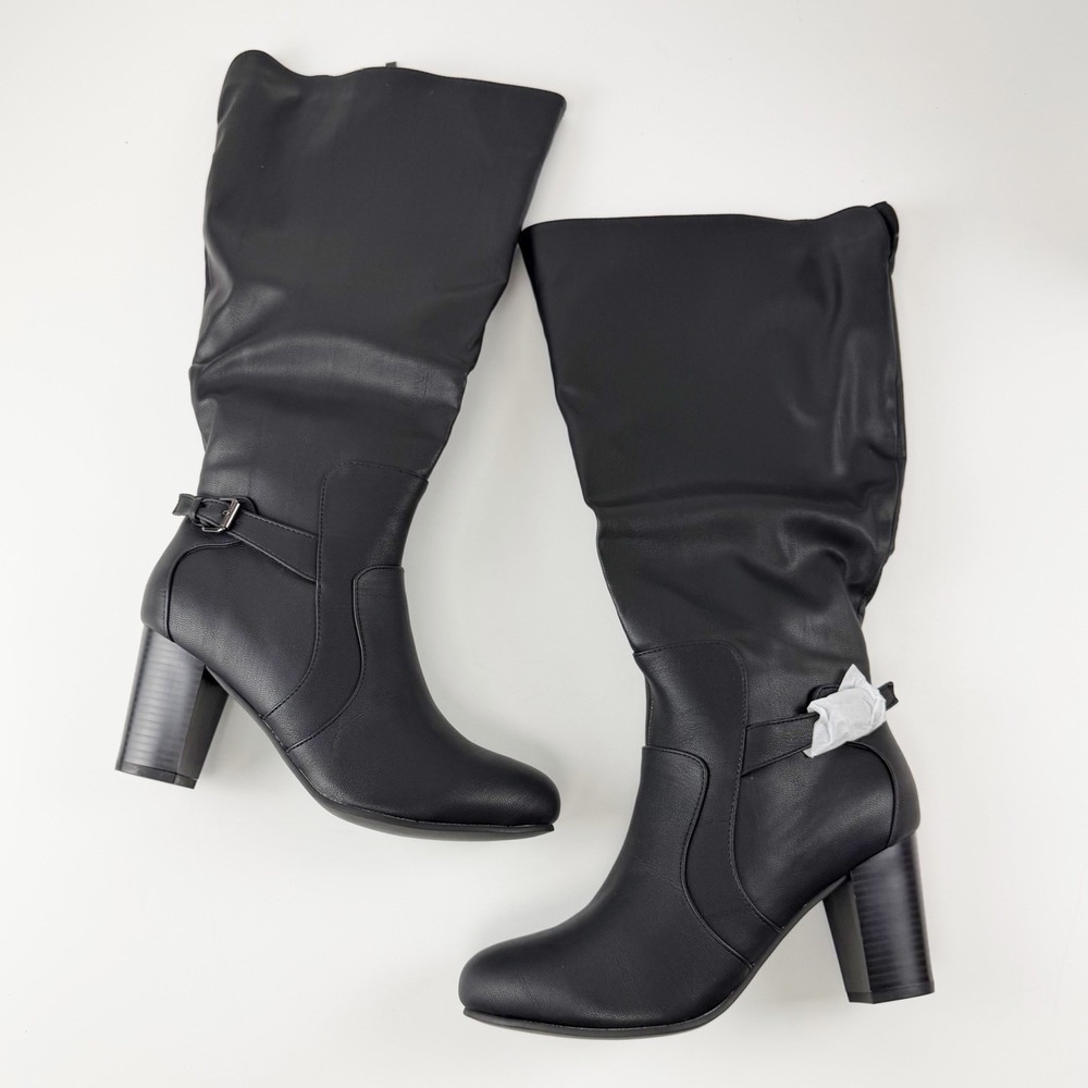 Journee Collection Boots Womens 9 Black Carver Block Heel Knee High Boots NEW